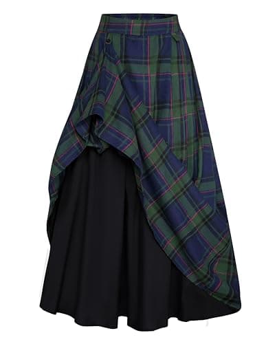 Scarlet Plaid High-Waist Skirt for Women with Pockets — Blue Plaid