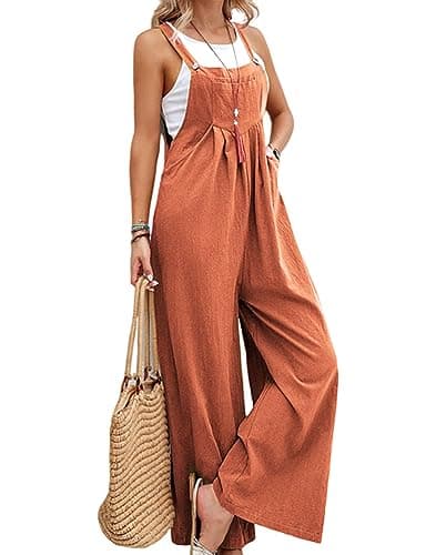 Wide Leg Overalls for Women — Rust