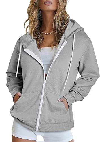 Women's Zip Up Hoodie Sweatshirt Jacket Coat — A Gray