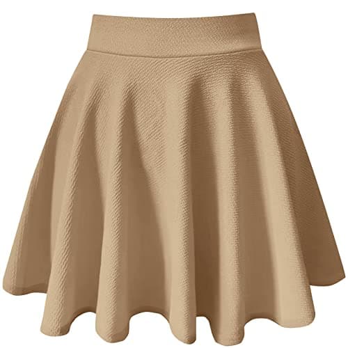 PUKAVT Women's A-Line Mini Flared Stretchy Skater Party Skirt — Khaki