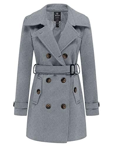 Women's Double Breasted Winter Trench Coat with Belt by Wantdo — Grey
