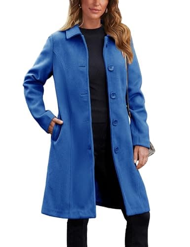 UANEO Women's Faux Wool Peacoat Long Trench Coatwinteribilidad — Blue