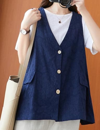 IDEALSANXUN Women's Jacquard Linen Vest Jackets Tops
