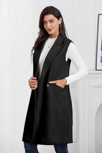 Long Wool Trench Coat for Women - Sleeveless Fall/Winter Jacket