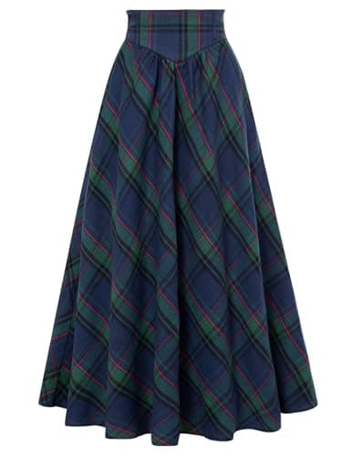 Scarlet Plaid Victorian Maxi Skirt for Women High Waist