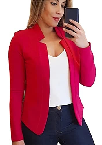 BOFETA Women's Lightweight Long Sleeve Open Front Business Blazer — Red