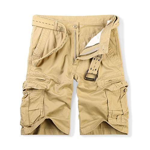 OCHENTA Men's Cargo Shorts with Zipper Pockets, Casual SummerOutdoor Work — Khaki