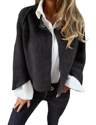 IDEALSANXUN Women's Cropped Wool Batwing Pea Coat Jacket — Black