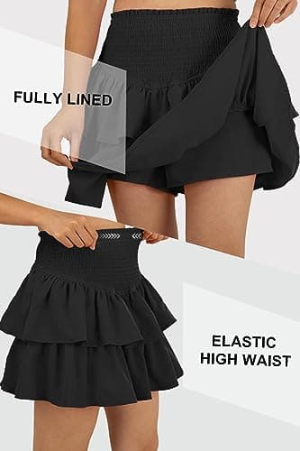 Vigorics Women's High Waist Tiered Mini Skirt with Shorts