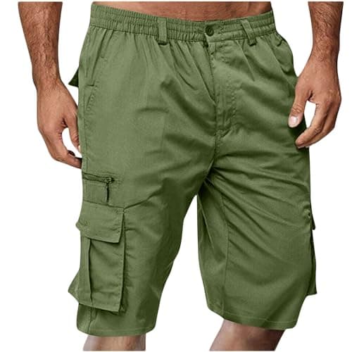 2024 Summer Mens Elastic Waist Cargo Shorts with Pockets — 03-green