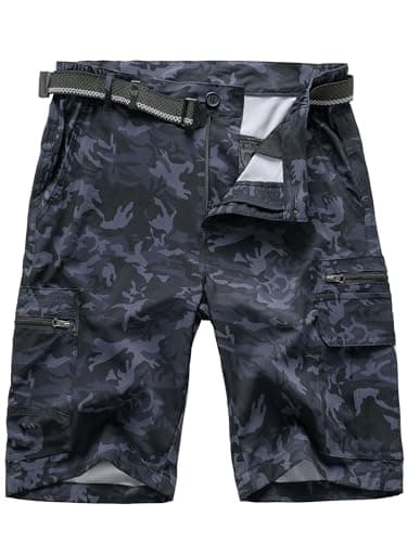 Jessie Kidden Men's Lightweight Quick Dry Water Resistant Fishing Hiking Shorts — Black Camo