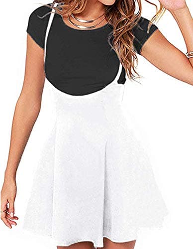 Jedyful Women's Casual High Waist Flare Skater Skirt with Shoulder Straps — 01-y White