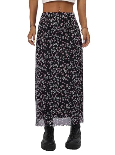 Avanova Bohemian Ditsy Floral Midi Skirt — Floral Black V