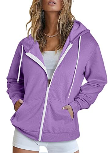 Women's Zip Up Hoodie Sweatshirt Jacket Coat — A Purple