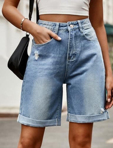 Women's Summer Casual Denim Shorts- High Waisted Ripped Jeans