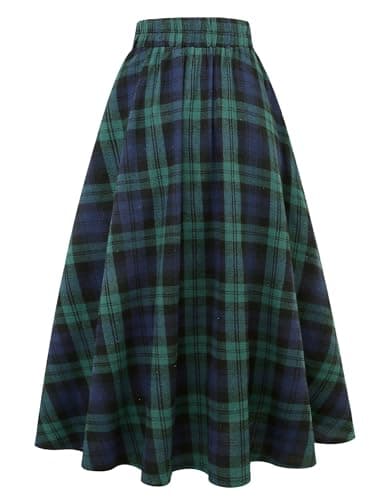 Women's Plaid High Waisted A Line Maxi Skirt with Pockets for Fall/Winter