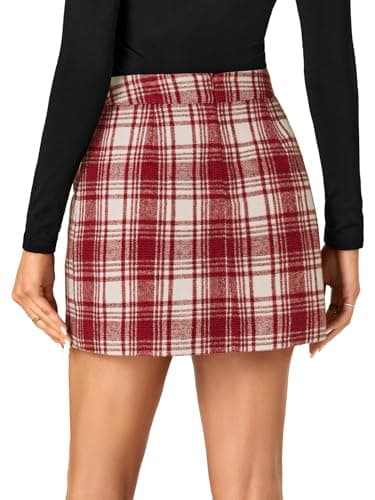 Vrtige Women's High Waist Zipper Plaid Mini Skirt
