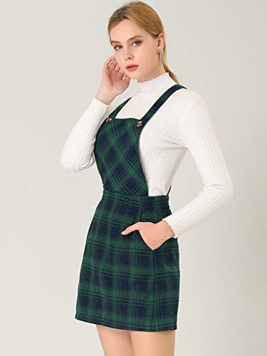 Allegra K Women's Plaid Overall Bib Dress with Adjustable Straps