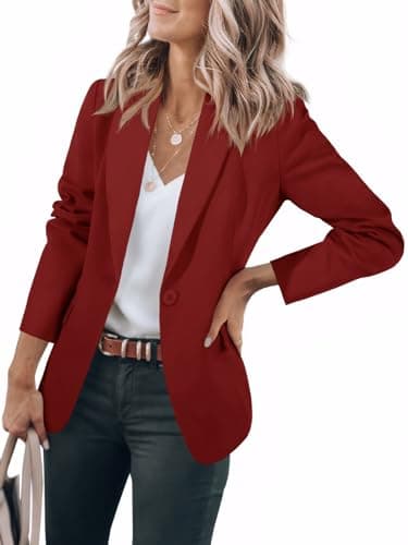Cicy Bell Women's Long Sleeve Open Front Work Suit Jackets 2025 Business Casual — Burgundy