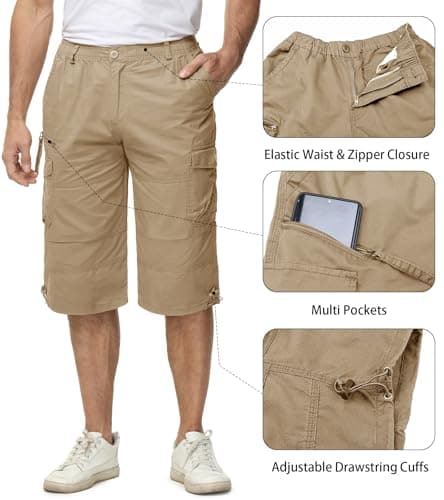 EKLENTSON Men's 3/4 Cargo Shorts with 7 Pockets