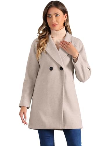 Allegra K Women's Notched Lapel Double Breasted Winter Coats — Light Grey