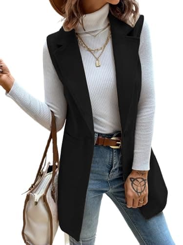 Women's Wool Sleeveless Blazer Vest for Fall/Winter — Black