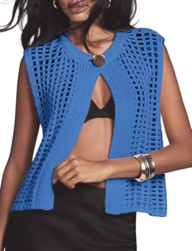 IDEALSANXUN Women's Trendy Spring Crochet Sleeveless Cardigan Vest