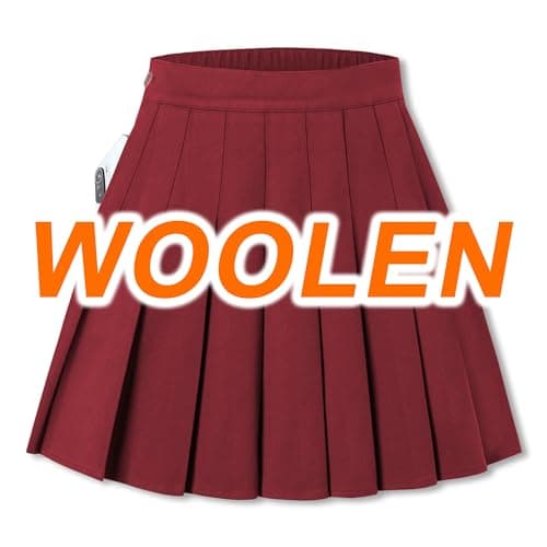Sangtree Women's Wool Pleated Skirt with Stretch Band, US 4XL, Winterattice — Red Burgundy Woolen