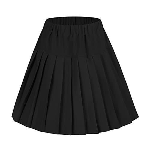 Urban CoCo Women's Elastic Waist Tartan Pleated School Skirt — Black