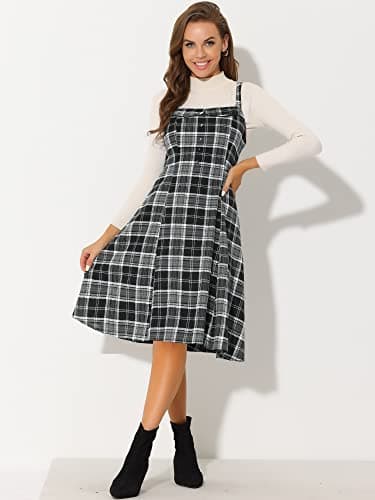 Women's Plaid A-Line Overall Dress