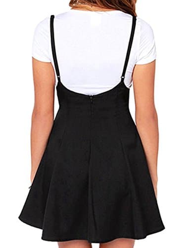 Jedyful Women's Casual High Waist Flare Skater Skirt with Shoulder Straps