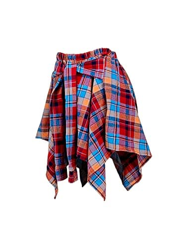 ALLUMK Women's High-Waist Casual Plaid Mini Skirts with Belt