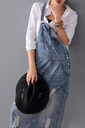 YOEASY Women's Distressed Denim Overall Dress