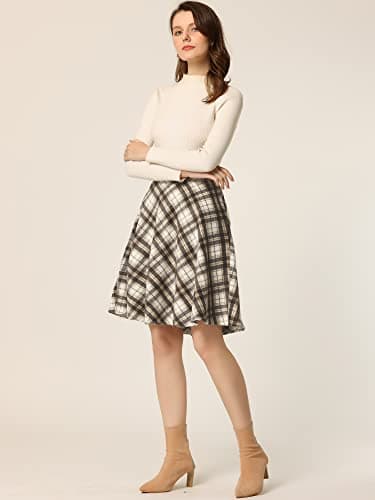 Women's Plaid Elastic Waist Knee Length Skirt