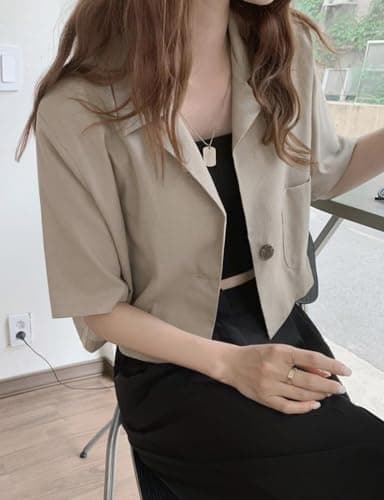 Cropped Blazers for Women: Casual Lightweight Cotton Linen Jacket