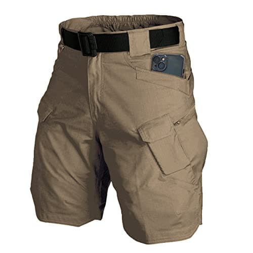 Yameekamulga Men's Water-Resistant Tactical ShortsCargo Hiking Fishing Cotton Blend — T# Dark Khaki