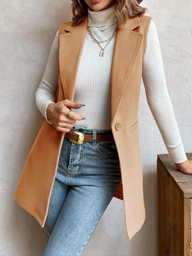 Women's Wool Sleeveless Blazer Vest for Fall/Winter