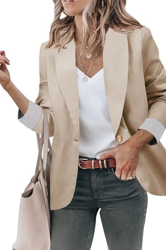 Women's Open Front Blazer Jackets with Pockets — #1 Beige