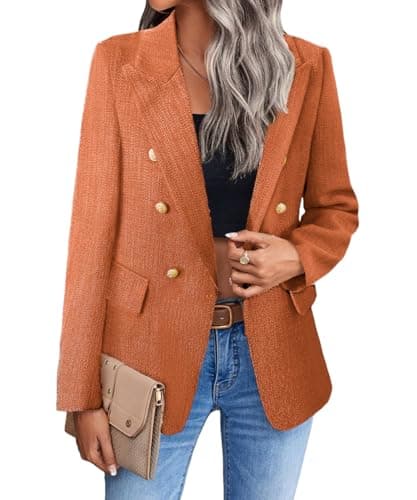 Mina Self 2025 Women's Spring Plaid Tweed Lapel Blazer Jacket with Pockets — 3-tweed/Orange