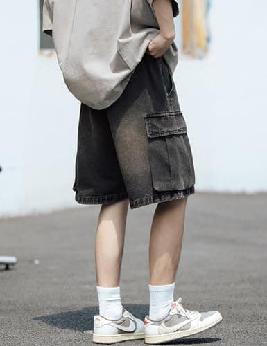 VOLYMOON Y2K Baggy Jeans Shorts for Men Hip Hop Grunge