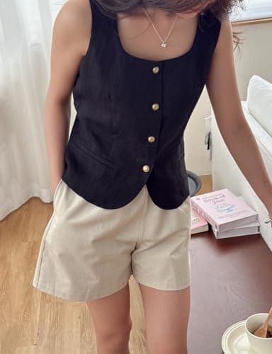 IDEALSANXUN Women's Linen Tank Tops Casual Vest Shirt Blouse