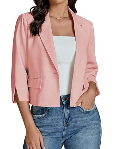 Luvamia Women's Lightweight Cropped Linen Blazer Jackets — Pink