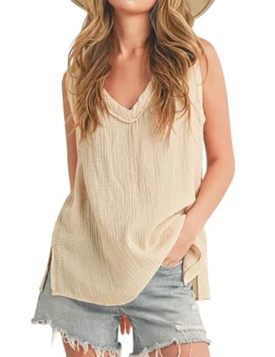 IDEALSANXUN Women's V-Neck Sleeveless Top Summernotated(length: 54) — Beige