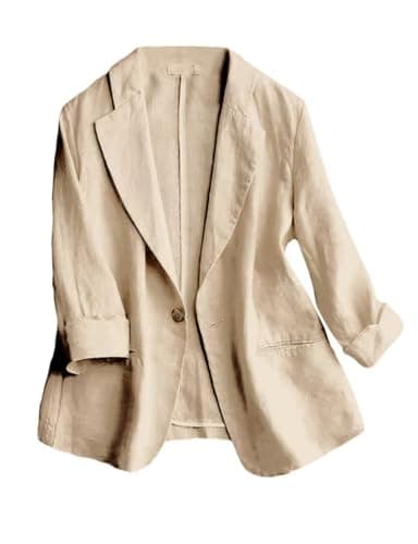 Women's Casual Linen Blazer Jacket — Khaki