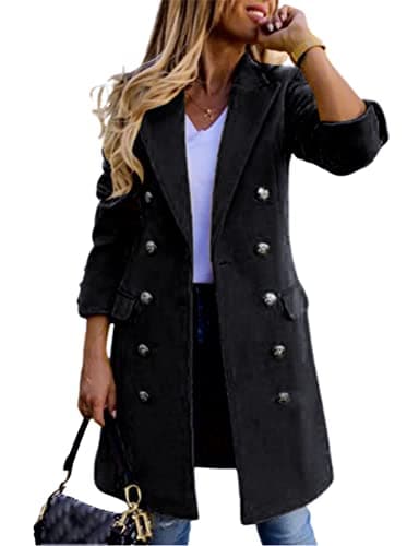 Women's Double Breasted Wool Coat for Fall and Winter — Black
