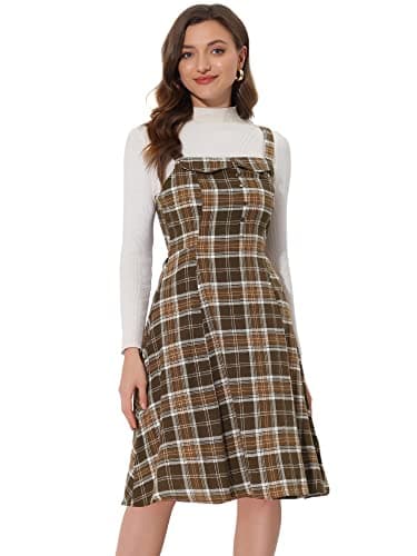 Women's Plaid A-Line Overall Dress — Brown