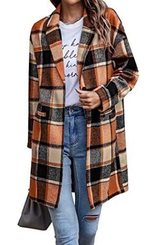 PrettyGarden Women's Plaid Winter Jacket With Pockets — Orange