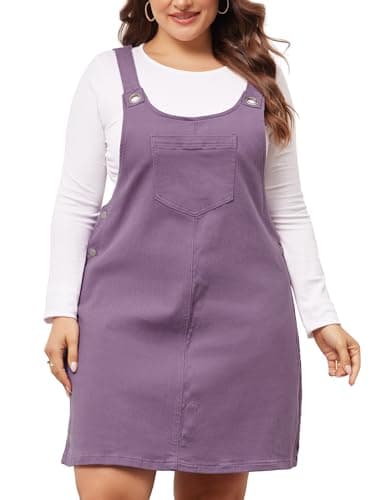 Agnes Orinda Plus Size Women's Denim Overall Bib Dress — Purple