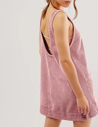 Hooever Women's Corduroy Overall Mini Dress with Pockets