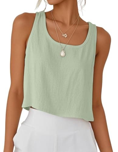 IDEALSANXUN Women's Cotton Linen Crop Top Summer Sleeveless Tops — Light Green